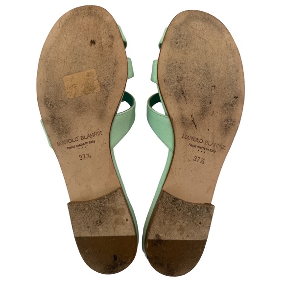 MANOLO BLAHNIK Green Iluna Flat Sandals Silk Crepe De Chine & Crystal Buckle - Picture 8 of 11